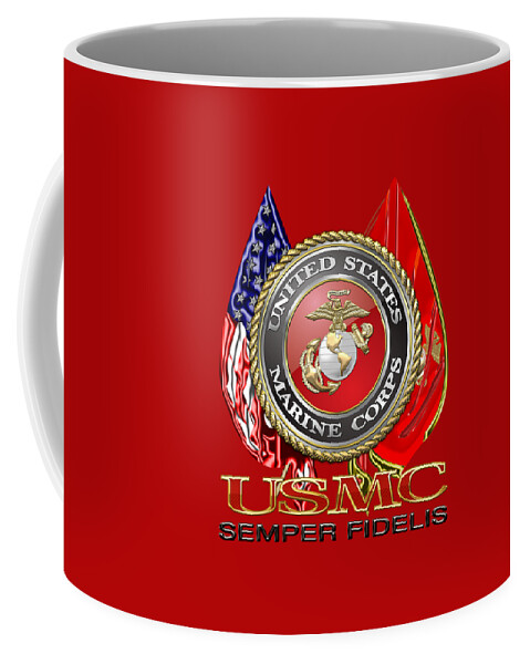 'military Insignia & Heraldry 3d' Collection By Serge Averbukh Coffee Mug featuring the digital art U. S. Marine Corps U S M C Emblem on Red by Serge Averbukh