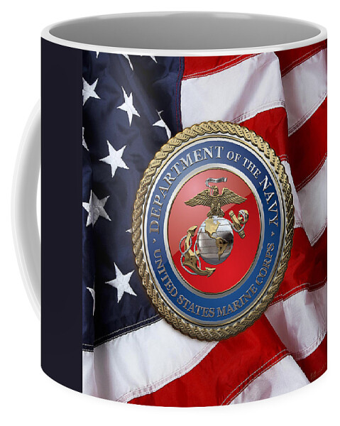 'military Insignia & Heraldry 3d' Collection By Serge Averbukh Coffee Mug featuring the digital art U. S. Marine Corps - U S M C Seal over American Flag. by Serge Averbukh