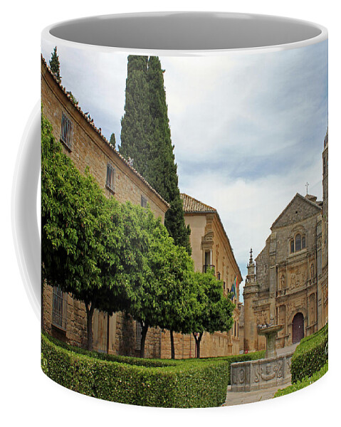 Ubeda Coffee Mug featuring the photograph Ubeda Fountain and Chapel of El Salvador by Nieves Nitta