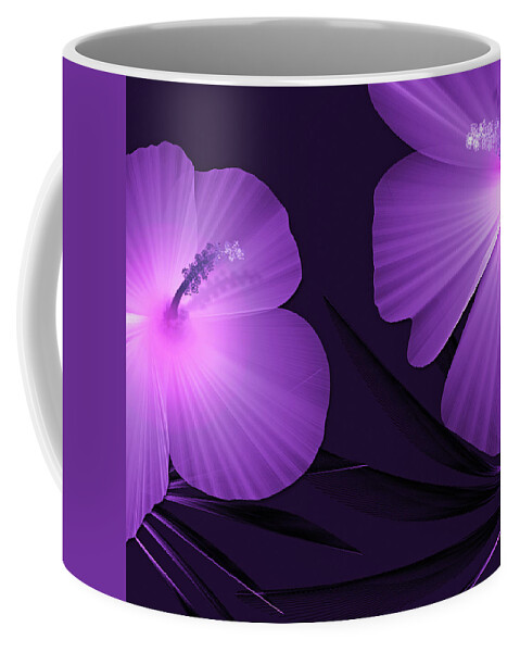 Tropical Print Coffee Mug featuring the digital art Ultraviolet Hibiscus Tropical Nature Print by Sand And Chi