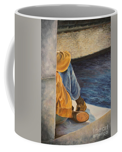 Seine River Paris Coffee Mug featuring the painting Under The Bridge on the River Seine in Paris by Charlotte Blanchard