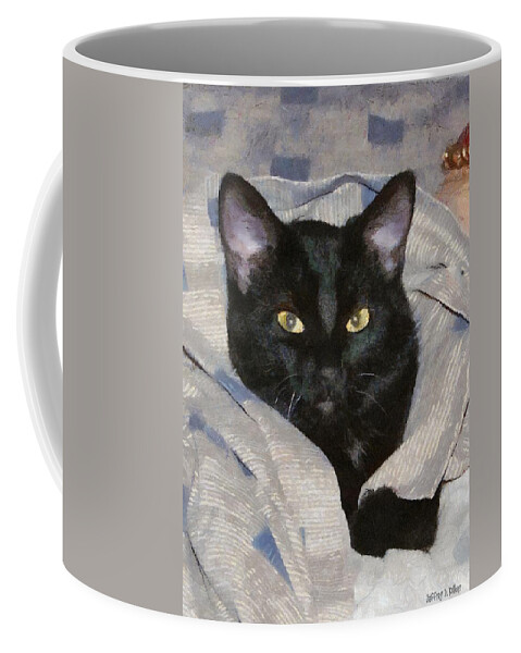 Cat Coffee Mug featuring the painting Undercover Kitten by Jeffrey Kolker