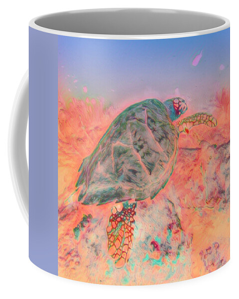 Florida Coffee Mug featuring the photograph Underwater Turtle Pastel Painting by Debra and Dave Vanderlaan