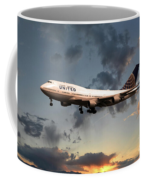 Boeing 747 Coffee Mug featuring the digital art United Boeing 747-422 by Airpower Art