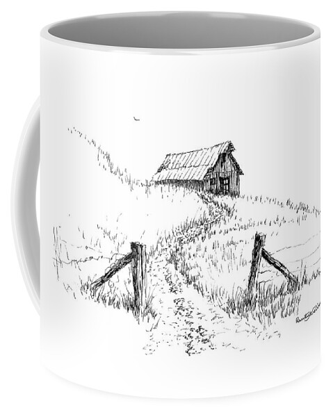 Hill Coffee Mug featuring the drawing Up the Hill to the Old Barn by Randy Welborn