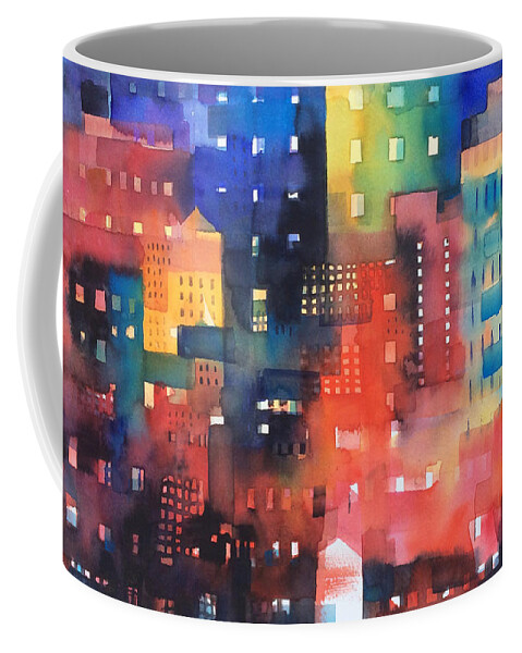 Cityscape Coffee Mug featuring the painting urban landscape 8 - Shadows and lights by Alessandro Andreuccetti