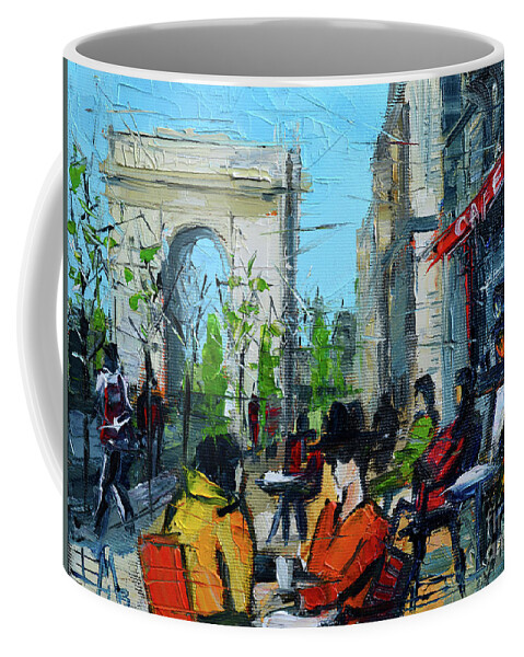 Champs Elysees Coffee Mug featuring the painting PARIS CHAMPS ELYSEES palette knife oil painting Mona Edulesco by Mona Edulesco