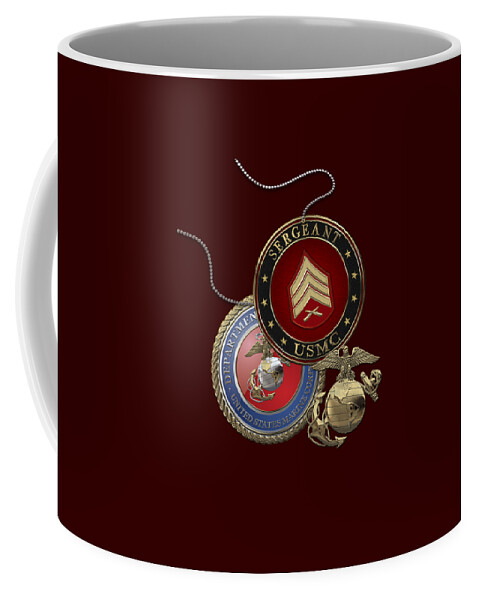 Military Insignia 3d By Serge Averbukh Coffee Mug featuring the digital art U. S. Marines Sergeant - U S M C Sgt Rank Insignia over Red Velvet by Serge Averbukh