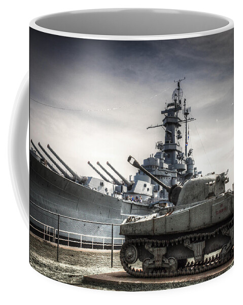 Alabama Coffee Mug featuring the photograph USS Alabama and Tank by Debra Forand