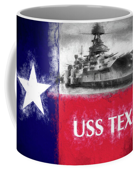 Battleship Coffee Mug featuring the digital art USS Texas Flag by JC Findley