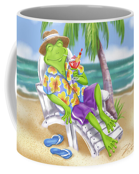 Frogs Coffee Mug featuring the mixed media Vacation Relaxing Frog by Shari Warren