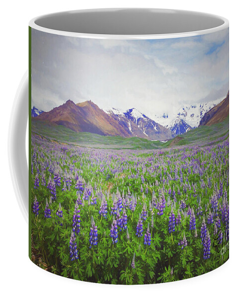 Mountain Coffee Mug featuring the painting Valley of the Flowers by Eva Sawyer