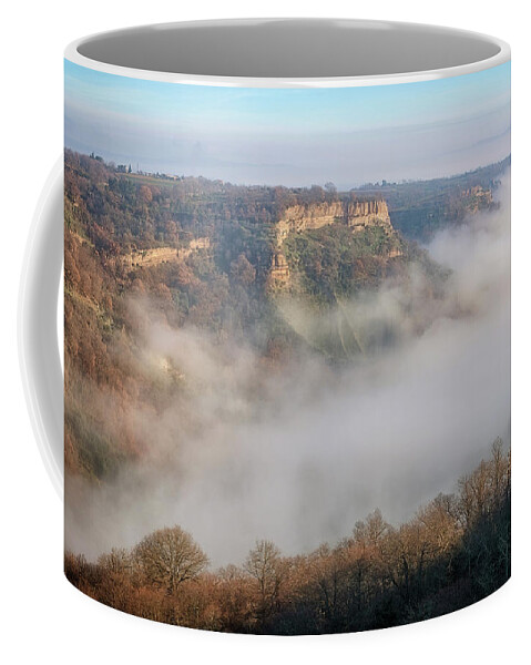 Joan Carroll Coffee Mug featuring the photograph Valley View Civita di Bagnoregio Italy by Joan Carroll