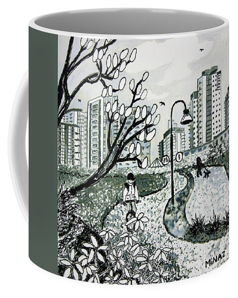 British Columbia Coffee Mug featuring the drawing Vancouver BC David Lam Park by Minaz Jantz