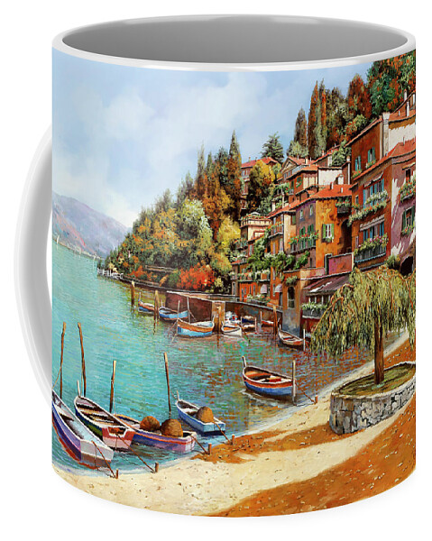 Lake Como Coffee Mug featuring the painting Varenna sul lago di como by Guido Borelli
