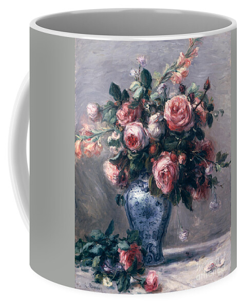 Pierre Auguste Renoir Coffee Mug featuring the painting Vase of Roses by Pierre Auguste Renoir