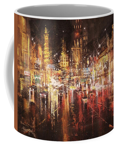 Abstract Coffee Mug featuring the painting Vegas - Sudden Downpour by Tom Shropshire
