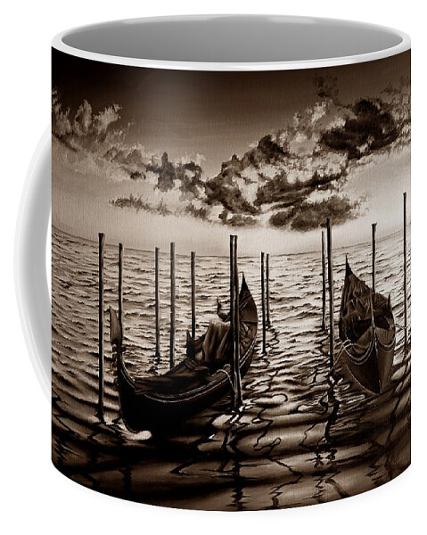 Venice Coffee Mug featuring the painting Venetian Lights 8 Sepia Postcard by Michelangelo Rossi