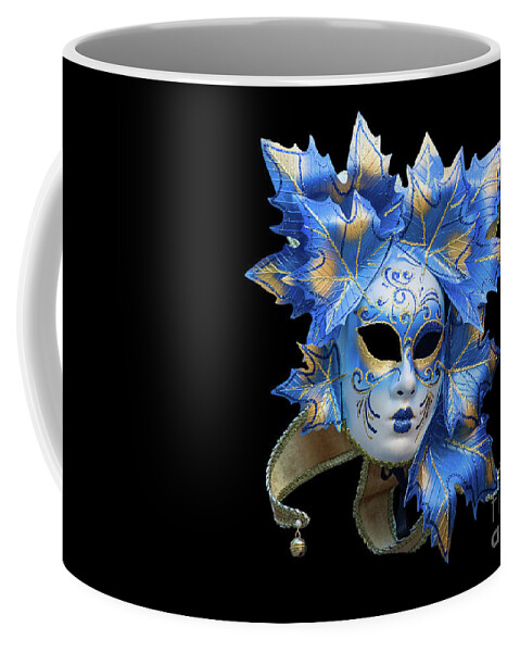 Black Coffee Mug featuring the photograph Venetian mask on black by Patricia Hofmeester