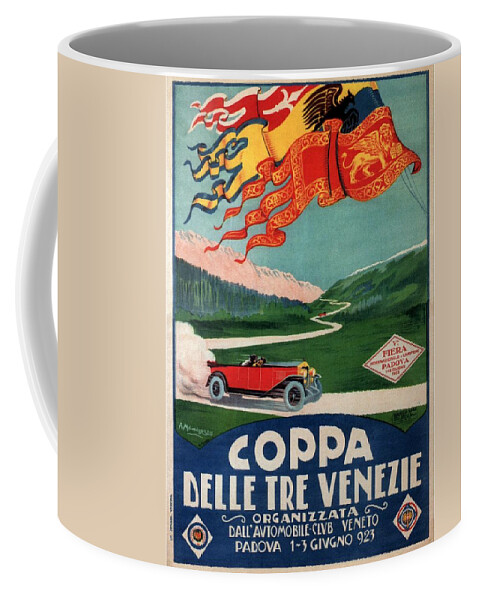 Car Cruising Through Countryside Coffee Mug featuring the painting Venice Automobile Club Tournament - Vintage Illustrated Poster - Car cruising through countryside by Studio Grafiikka