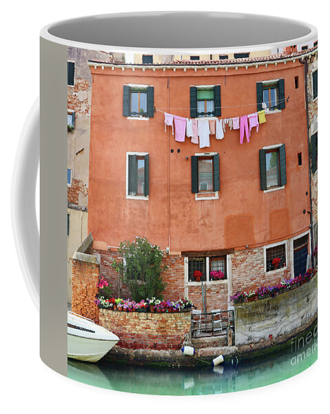 Venice Coffee Mug featuring the photograph Venice Laundry and Flowers 9267 by Jack Schultz