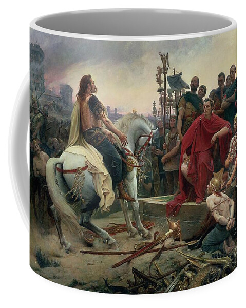 Vercingetorix Coffee Mug featuring the painting Vercingetorix throws down his arms at the feet of Julius Caesar by Lionel Noel Royer