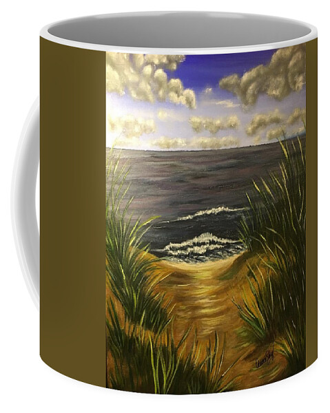 Sea Coffee Mug featuring the painting Verdant Coastline by Queen Gardner
