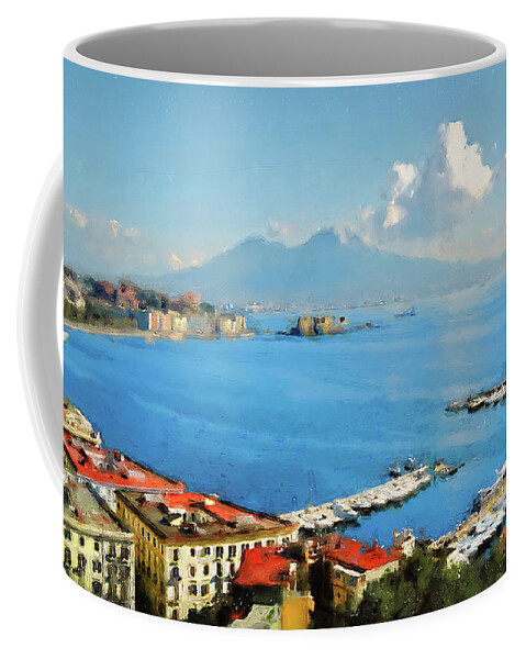 Gulf Of Naples Coffee Mug featuring the painting Vesuvio, panorama from Naples - 02 by AM FineArtPrints
