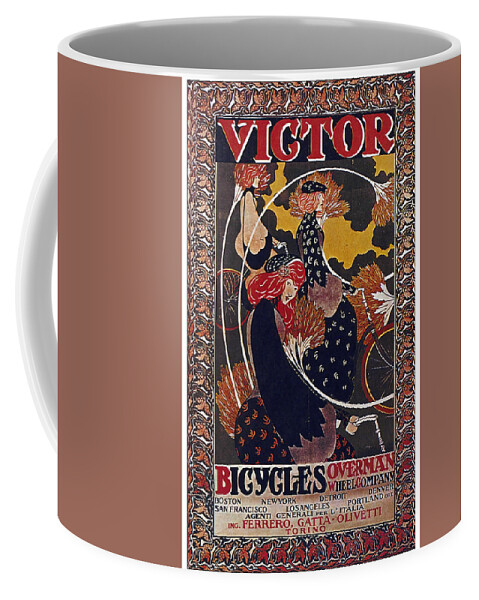 Vintage Coffee Mug featuring the mixed media Victor Bicycles - Overman Wheel Company - Vintage Advertising Poster by Studio Grafiikka