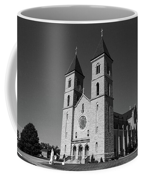 America Coffee Mug featuring the photograph Victoria, Kansas - Cathedral of the Plains 6 BW by Frank Romeo