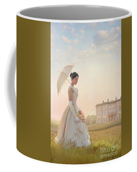 Victorian Coffee Mug featuring the photograph Victorian Woman With Parasol And Fan by Lee Avison