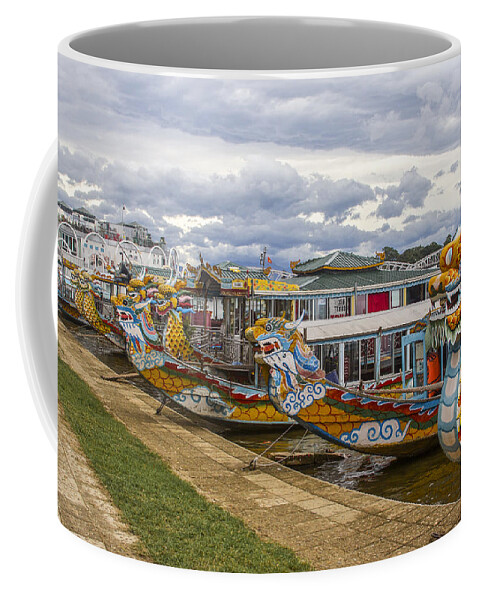Travel Coffee Mug featuring the photograph Vietnamese Dragon Boats by Venetia Featherstone-Witty