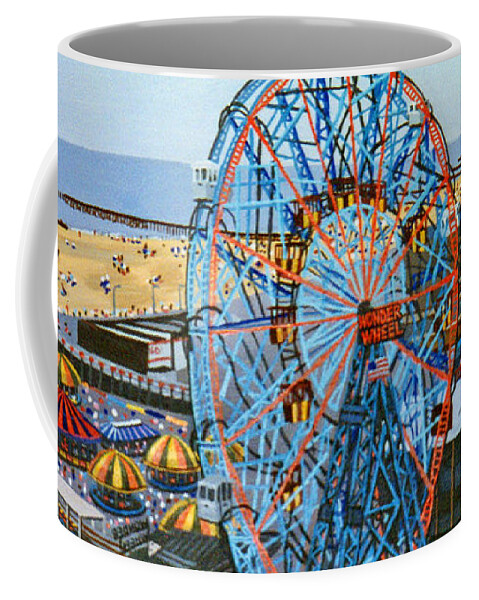 Coney Island Beach Coffee Mug featuring the painting View From The Top Of The Cyclone Rollercoaster by Bonnie Siracusa