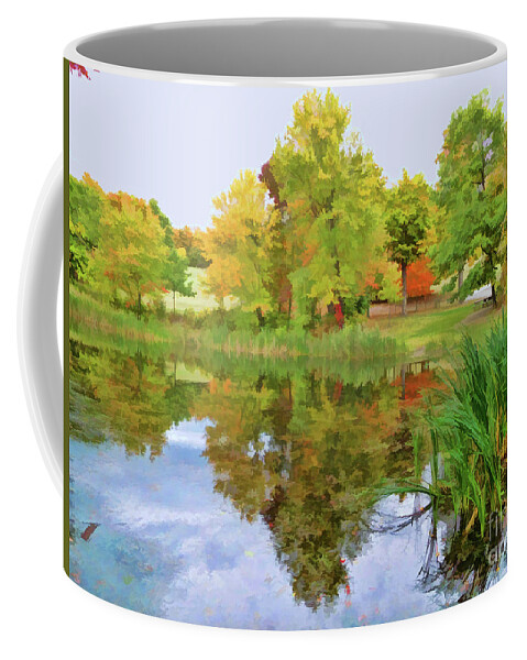      America Coffee Mug featuring the painting View of the pond at the Olana State Historic Site 11 by Jeelan Clark