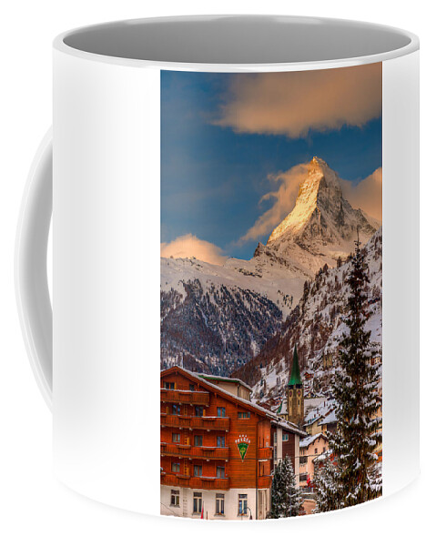 Furggletscher Coffee Mug featuring the photograph Village of Zermatt with Matterhorn by Brenda Jacobs
