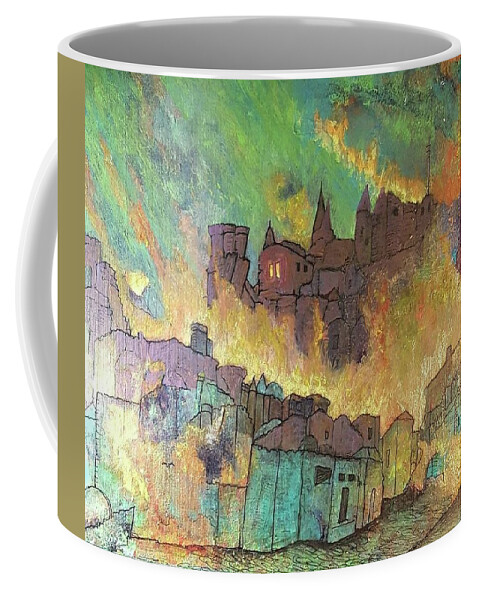 #abstractart #acrylicartforsale #artforsale #paintingsforsale #acrylicinks #acrylicinkpaintings Coffee Mug featuring the drawing Village on fire by Cynthia Silverman