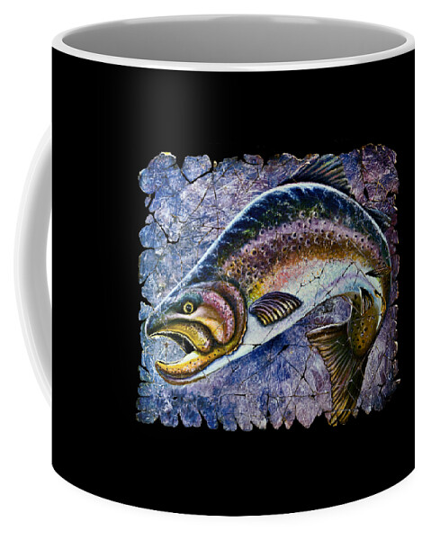  Coffee Mug featuring the painting Vintage Blue Trout Fresco Every Fisherman should have inspiring art and a Fisherman Prayer by OLena Art