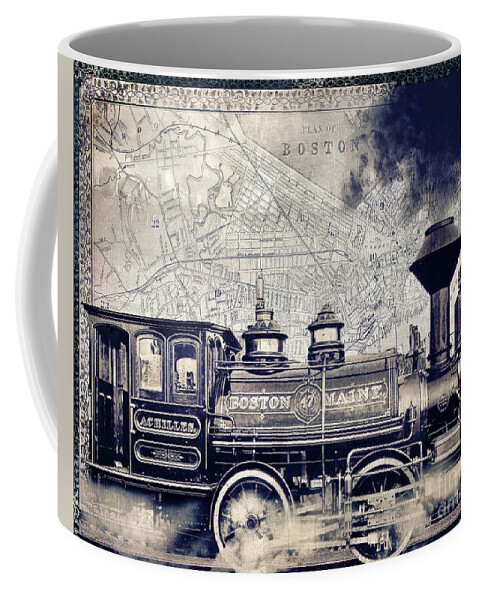 Mancave Coffee Mug featuring the painting Vintage Boston Railroad by Mindy Sommers