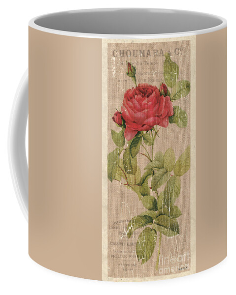 Floral Coffee Mug featuring the painting Vintage Burlap Floral by Debbie DeWitt