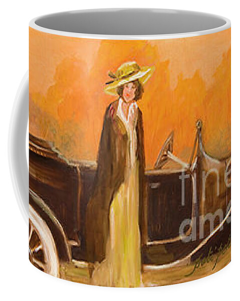  Coffee Mug featuring the painting Vintage Car and Lady by Pati Pelz