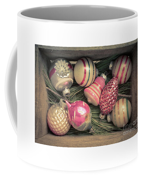 Christmas Coffee Mug featuring the photograph Vintage Christmas Baubles Ornaments by Edward Fielding