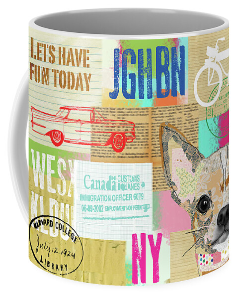 Vintage Collage Chihuahua Coffee Mug featuring the mixed media Vintage Collage Chihuahua by Claudia Schoen