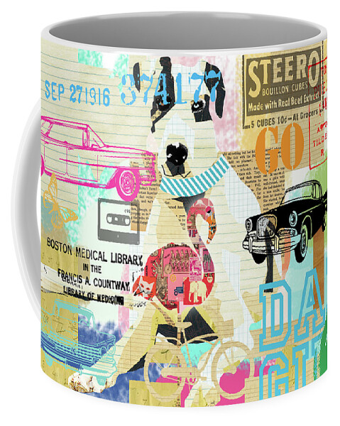 Vintage Collage Dane Coffee Mug featuring the mixed media Vintage Collage Dane by Claudia Schoen