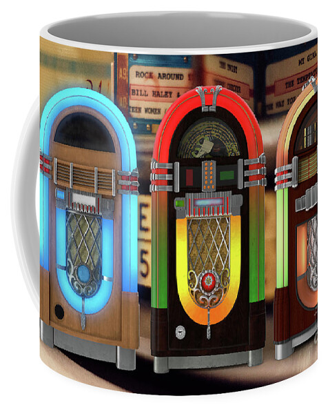 Juke Coffee Mug featuring the digital art Vintage Jukeboxes by Edward Fielding