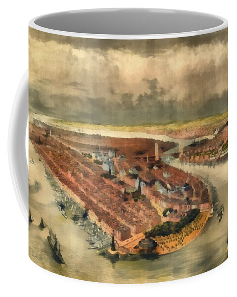Map Coffee Mug featuring the painting Vintage Manhattan Island by Edward Fielding