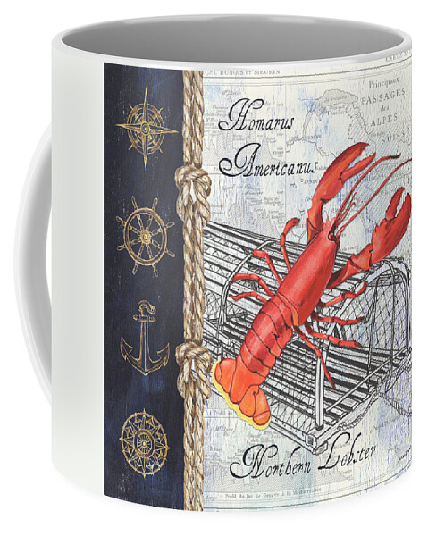 Lobster Coffee Mug featuring the painting Vintage Nautical Lobster by Debbie DeWitt