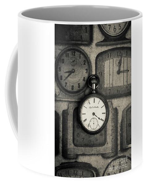 Still Life Coffee Mug featuring the photograph Vintage Pocket Watch over Old Clocks by Edward Fielding