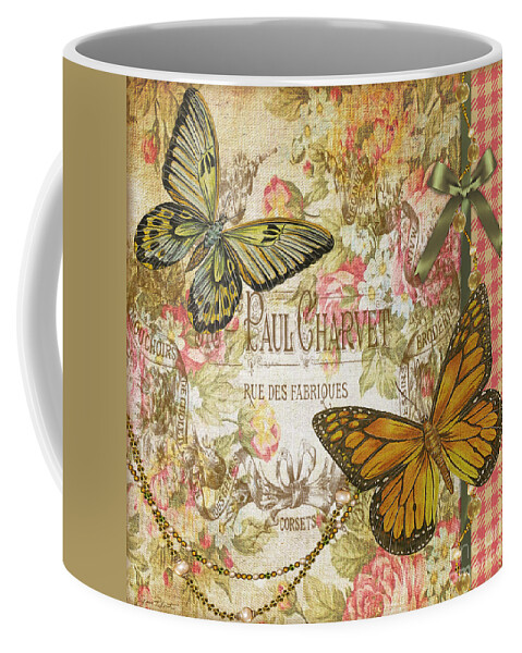 Butterfly Coffee Mug featuring the painting Vintage Rose-JP3724 by Jean Plout