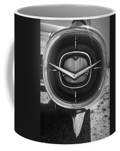 Kelly Hazel Coffee Mug featuring the photograph Vintage Tail Fin in Black and White by Kelly Hazel