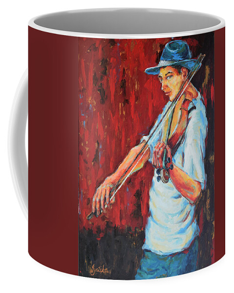 Music Coffee Mug featuring the painting Violinist by Jyotika Shroff